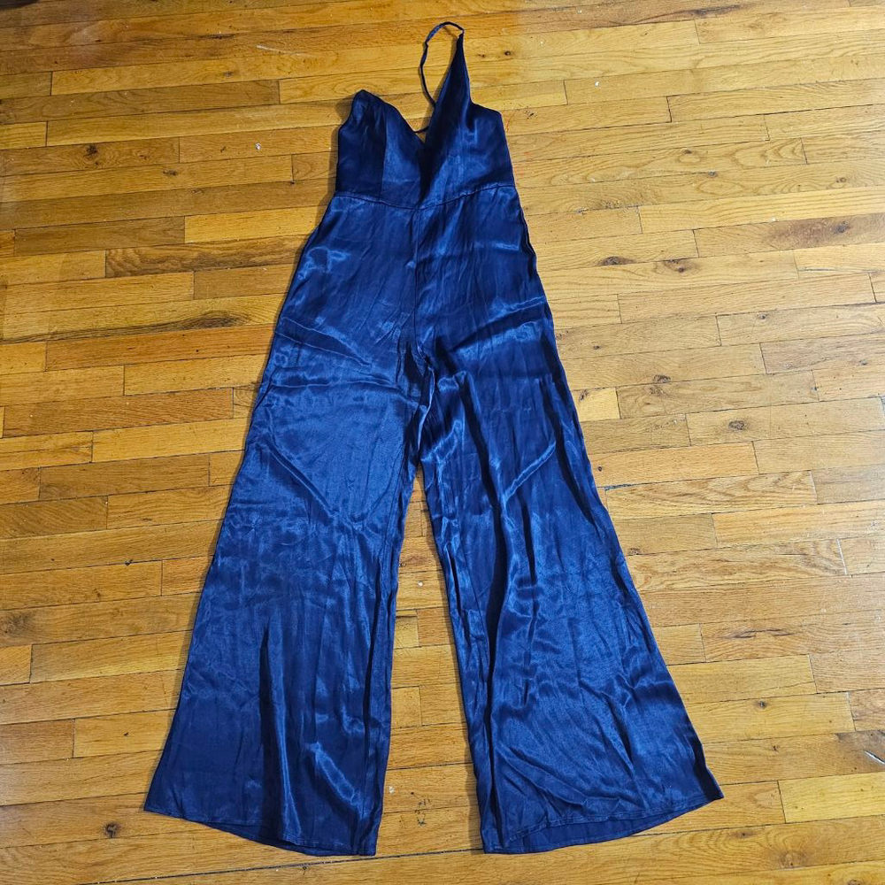 H:Ours Women's Blue Wide Leg Jumpsuit Small
